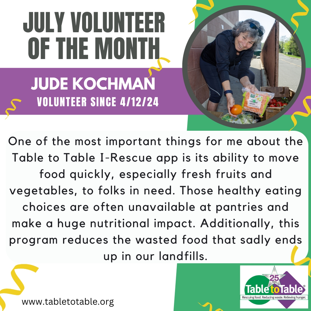 Jude Kochman is Table to Table's July Volunteer of the Month