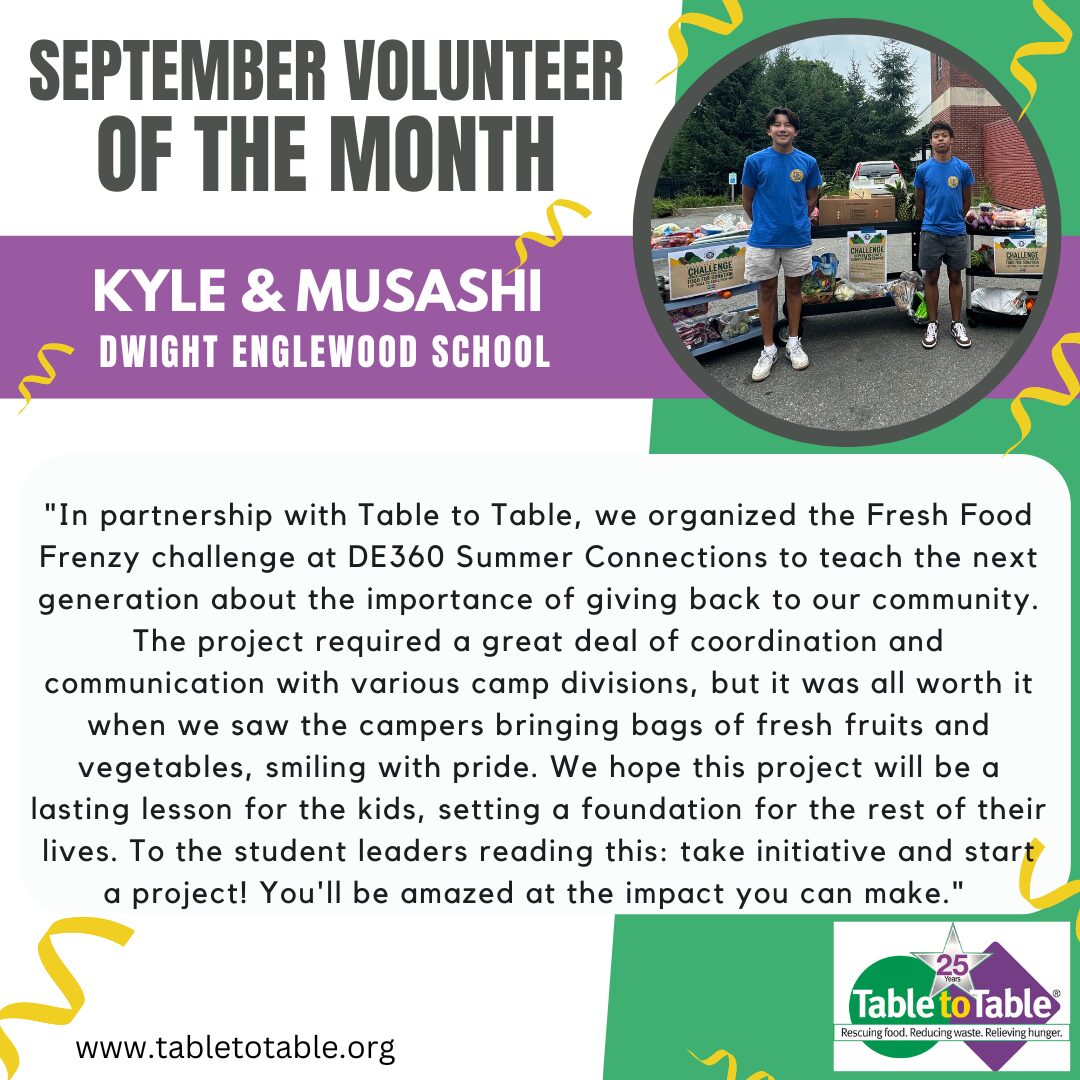 Table to Table's September Volunteers of the Month