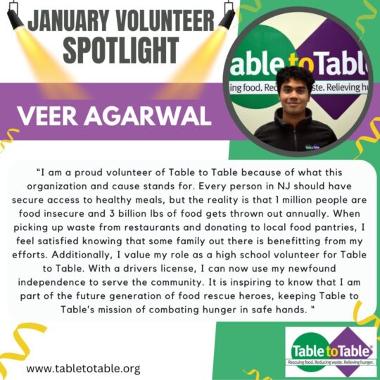 Veer Agarwal is Table to Table's January 2025 Volunteer Spotlight