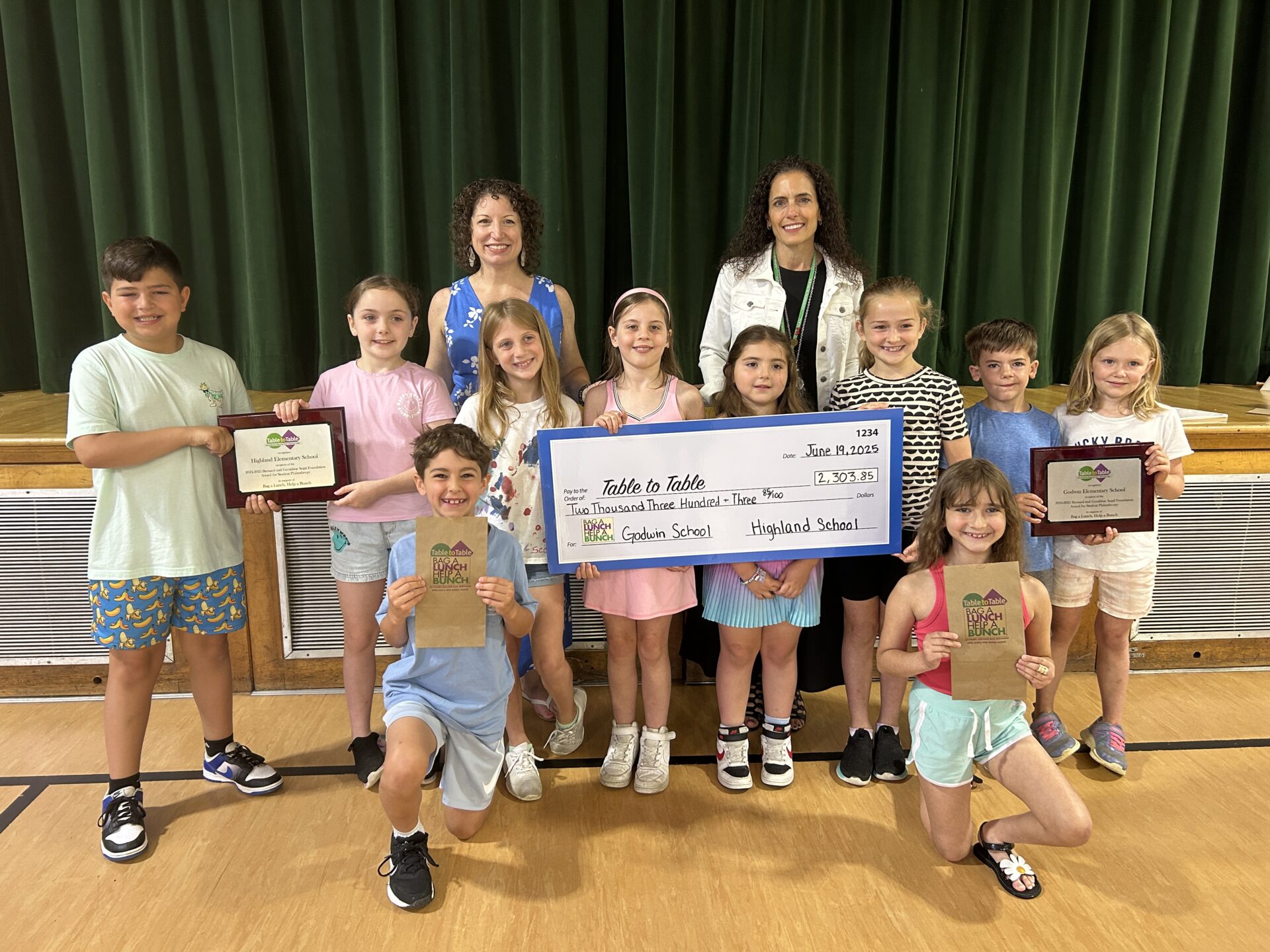 Students from Godwin and Highland Elementary Schools in Midland Park presented Table to Table with a donation to help rescue enough food for more than 23,000 meals.