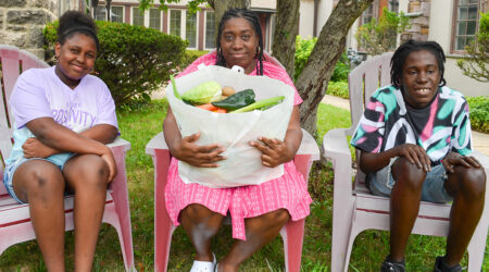 LaToya and her children, Praise and Stirling receive